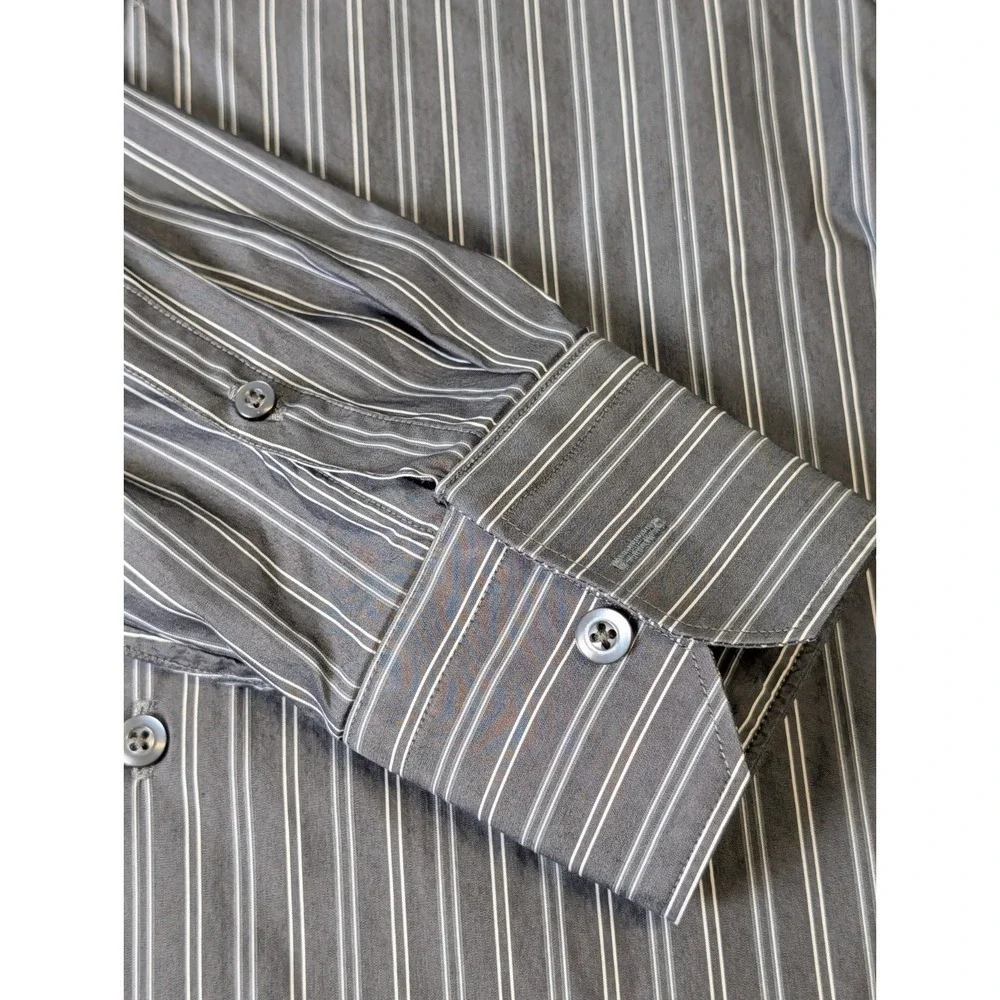 Banana Republic Slim Fit Shirt Charcoal Gray Stripe Long Sleeve Men's S 14-14.5